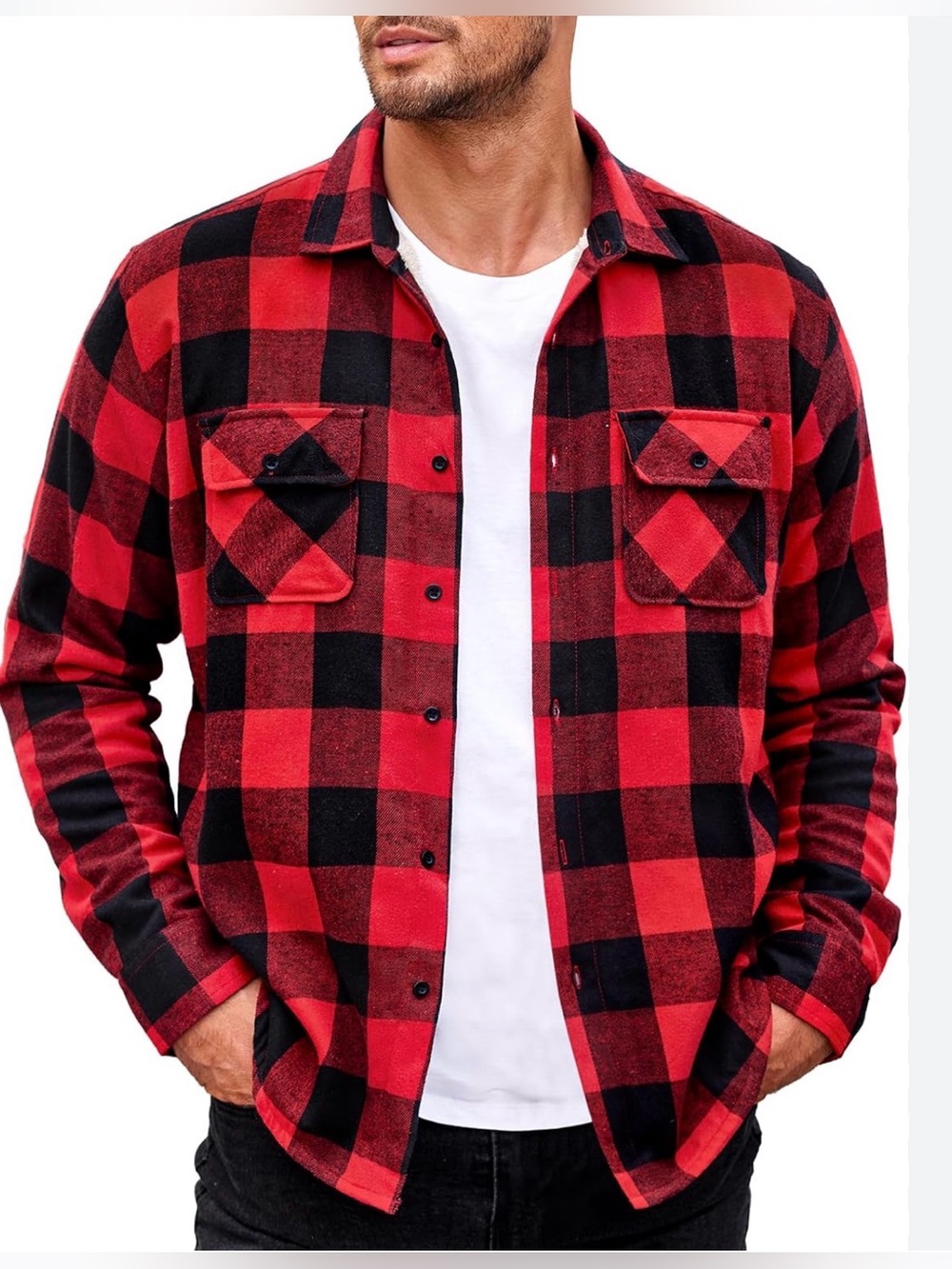 HUGO Red and Black Buffalo Plaid Button-Down Shirt